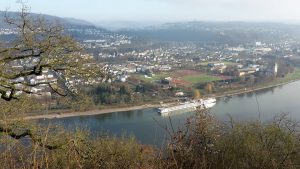 Blick auf den Rhein auf dem Rheinburgenweg Etappe 7 von Rhens nach Koblenz