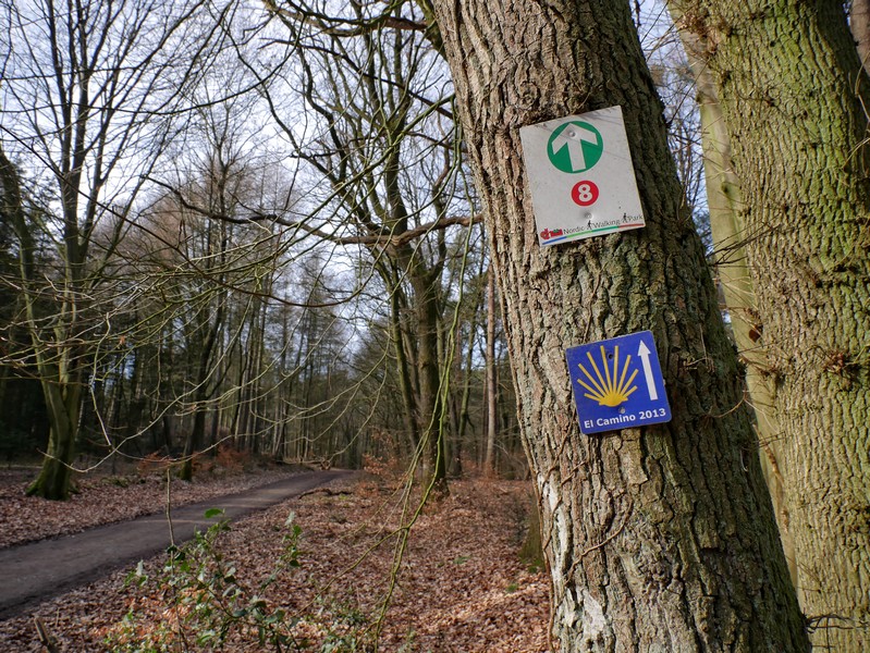 Hinweis-Schilder zum Jakobsweg und zur Nordic Walking Route Nr. 8