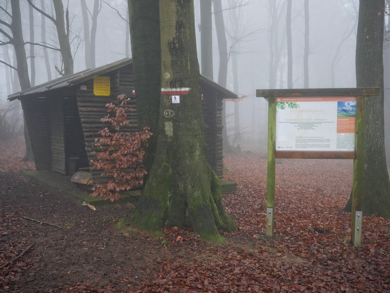Die zweite Station des Wanderweges Aufmerksamkeit. Bei dichtem Nebel muss man auch besonders aufmerksam sein, sie nicht zu übersehen.